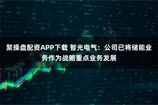 聚操盘配资APP下载 智光电气：公司已将储能业务作为战略重点业务发展